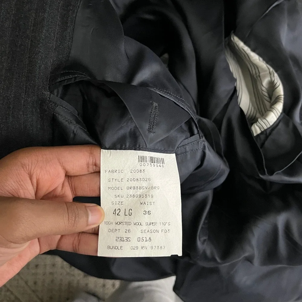 Brooks Brothers Suit Mens 42L W35 Charcoal Grey Pinstripe 3-Button Wool USA